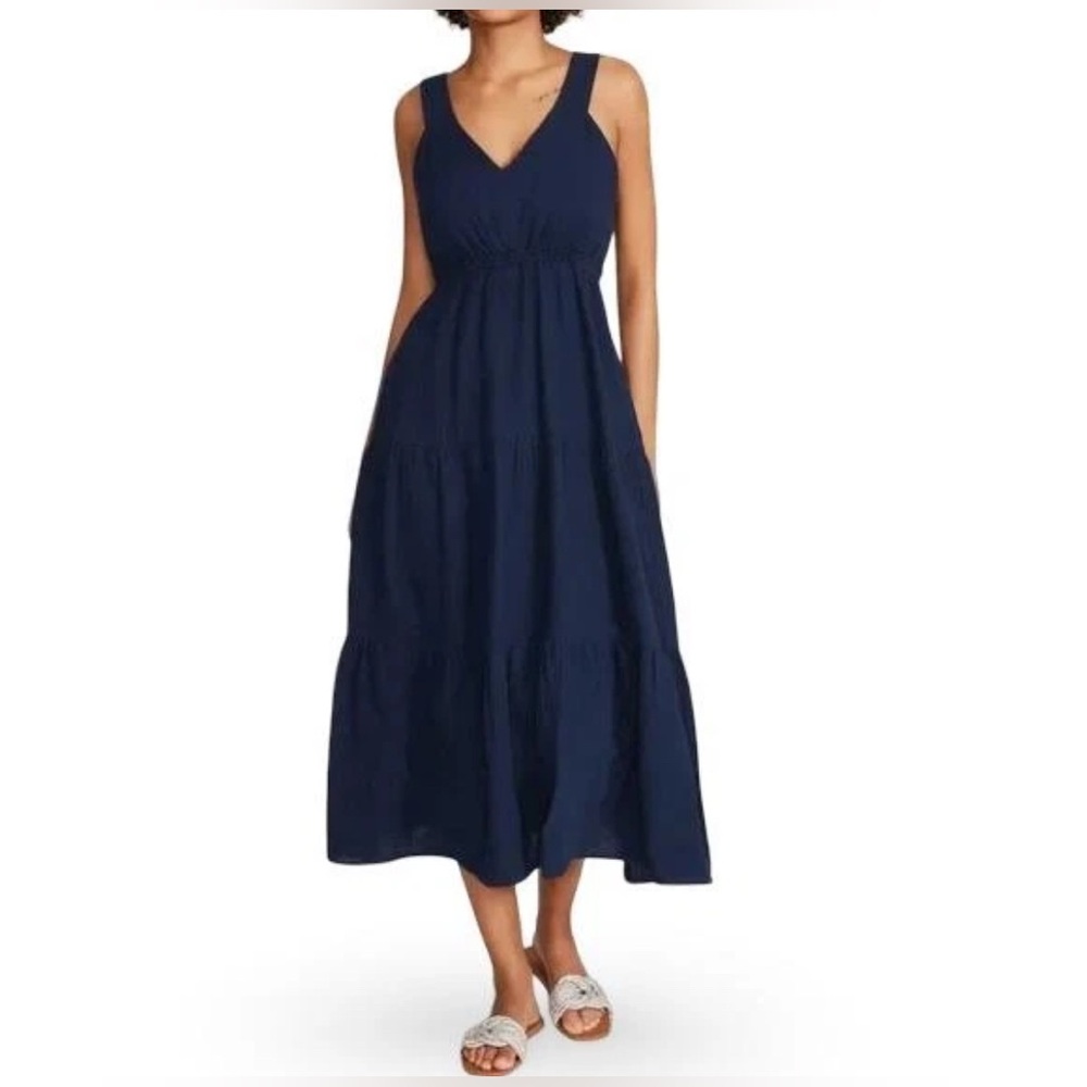 Steve Madden Black V-Neck Tiered Midi Dress (blue shown in picture) NWOT